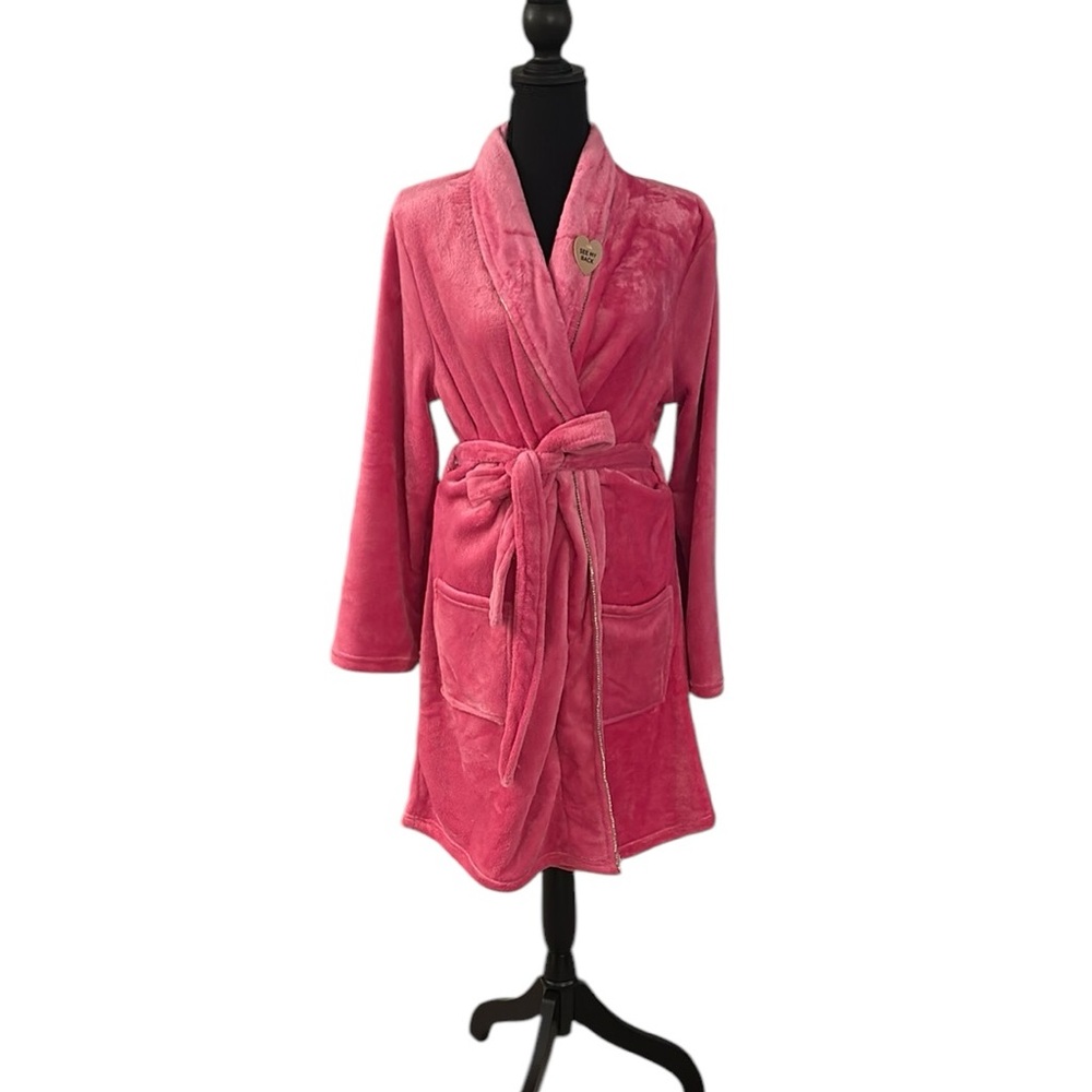 NWT Juicy Couture Soft Fuchsia Pink Plush Velour Robe with Rhinestones